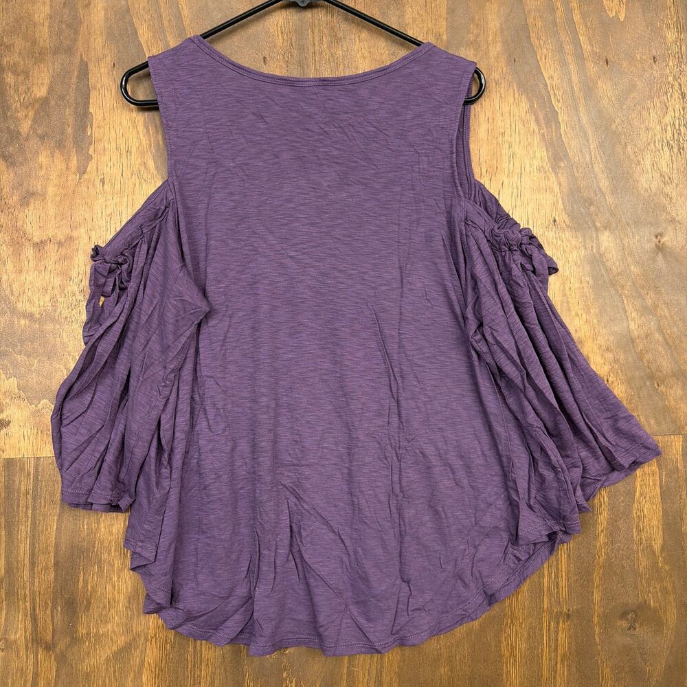 Express Womens Shirt Purple Cold Shoulder Flared Sleeve Modal Scoop Neck Large - Picture 10 of 11